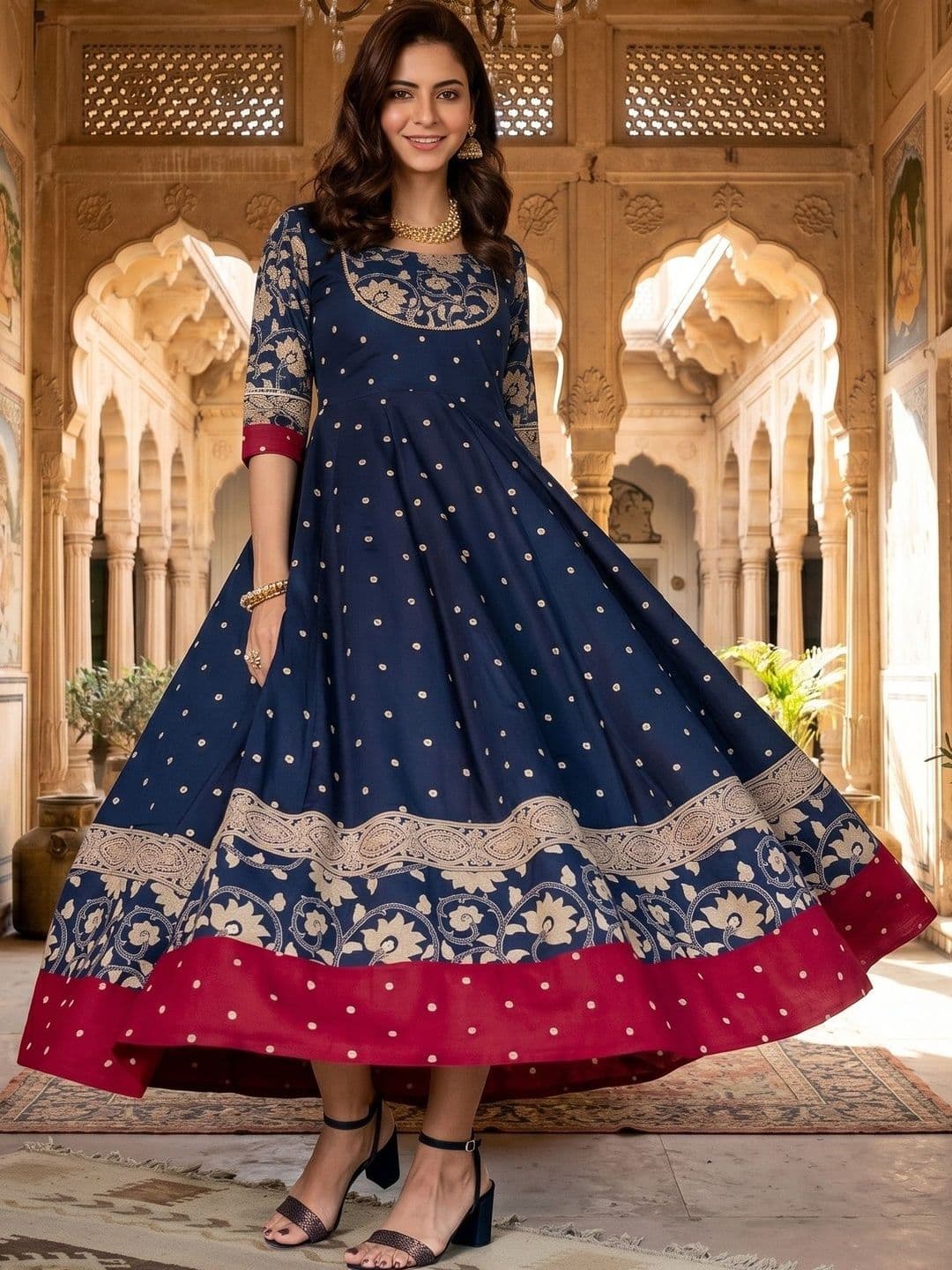 NWB Women Ethnic Motifs Printed Thread Work Anarkali Kurta - view 1