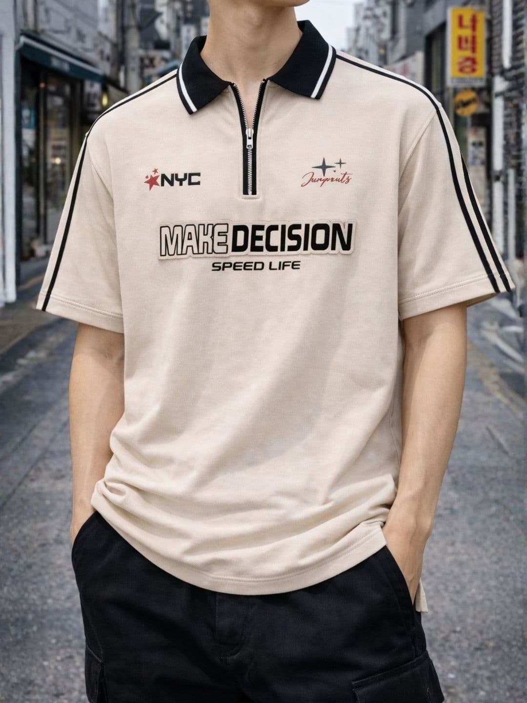JUMPCUTS Men Typography Printed Polo Collar Applique T-shirt - view 1