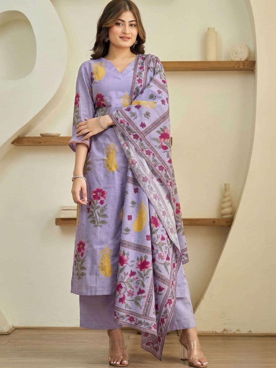 Moda Rapido Women Floral Printed Regular Kurta with Trousers & With Dupatta - view 1