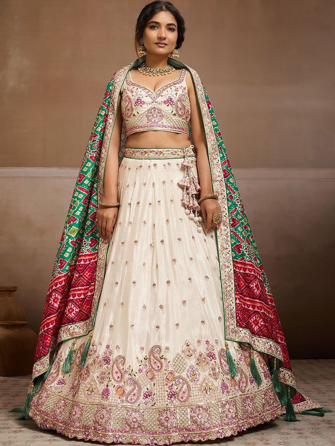 NAVYAAZRI Sequinned Semi-Stitched Tissue Lehenga & Unstitched Blouse With Dupatta - view 1