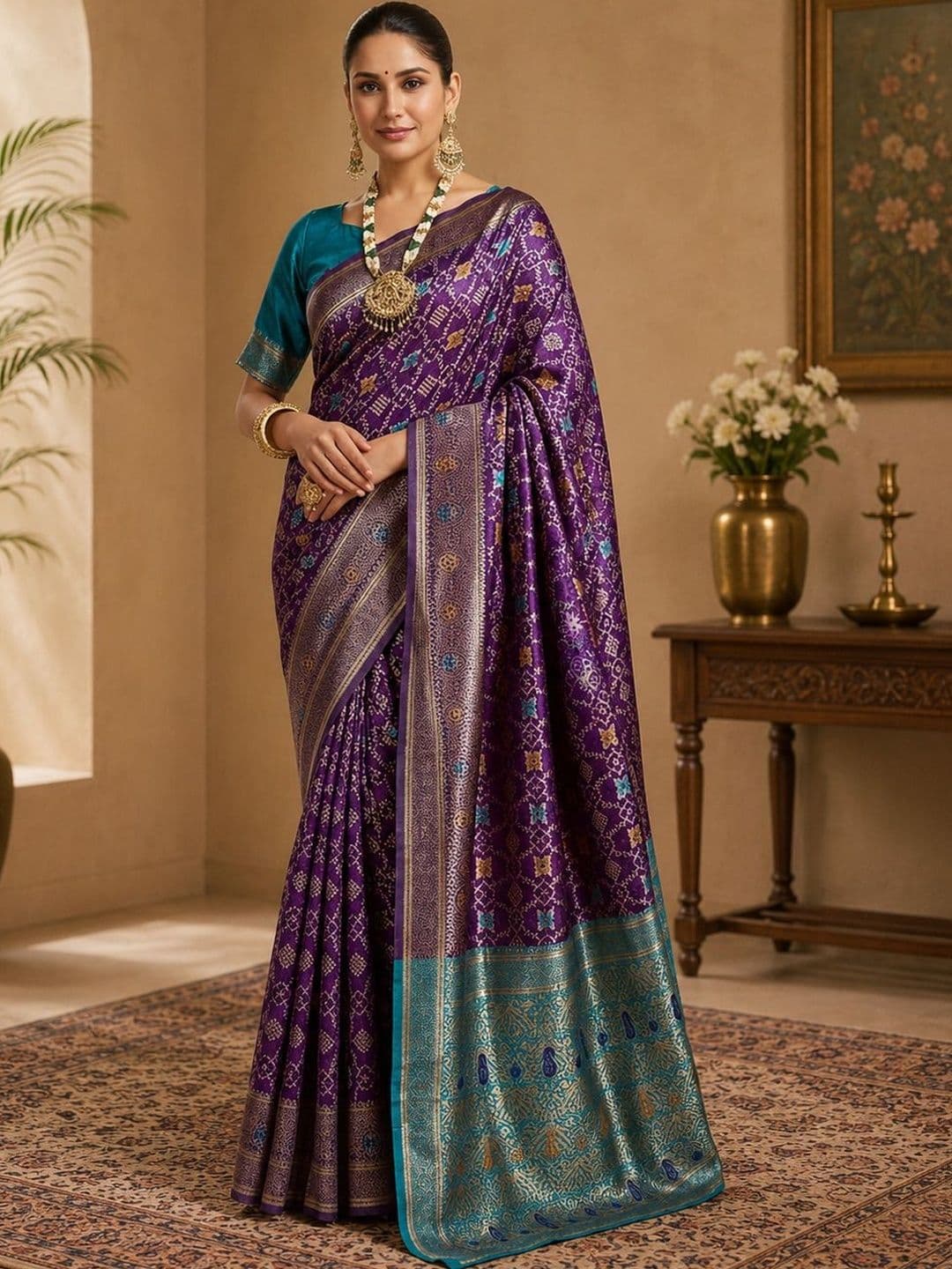 HERE&NOW Ethnic Motifs Zari Jute Silk Heavy Work Banarasi Saree - view 1