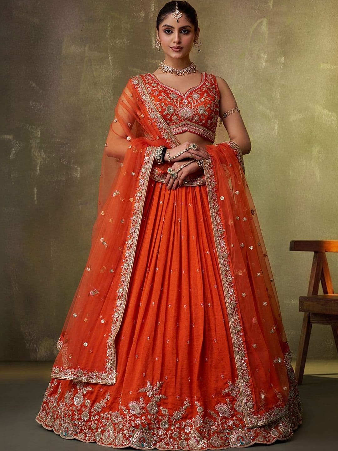 NAVYAAZRI Embellished Sequinned Semi-Stitched Lehenga & Unstitched Blouse With Dupatta - view 1
