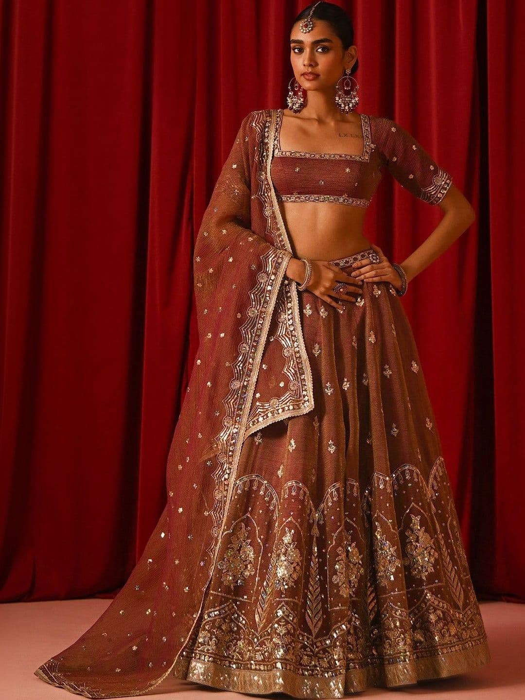 JIHU CULTURE Embroidered Semi-Stitched Lehenga & Unstitched Blouse With Dupatta - view 1