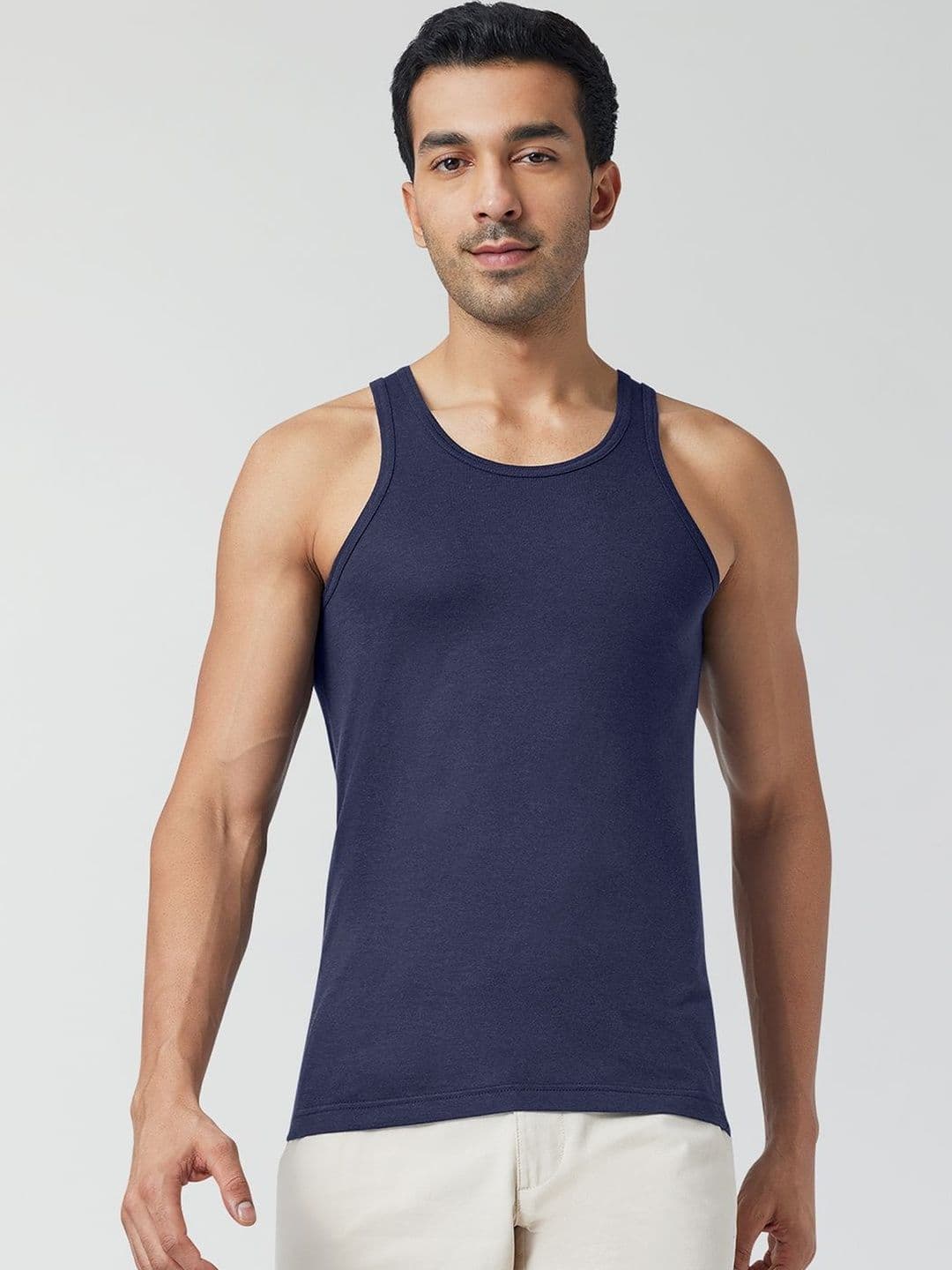 XYXX Men Solid ACE Cotton Modal Navy Blue Round Neck Innerwear Vest - view 1