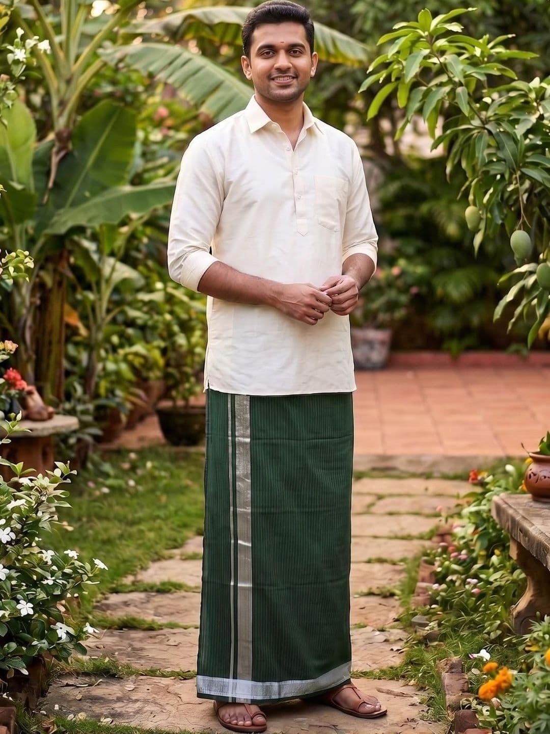 Hornbill Enterprises Men Striped Cotton Dhoti Dhotis - view 1