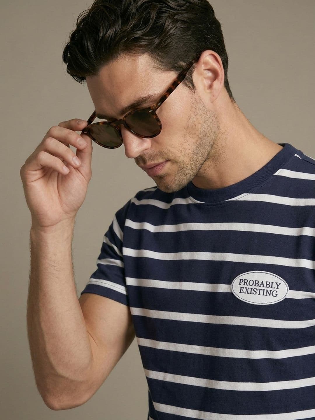 glitchez Typography Printed Striped T-shirt - view 1