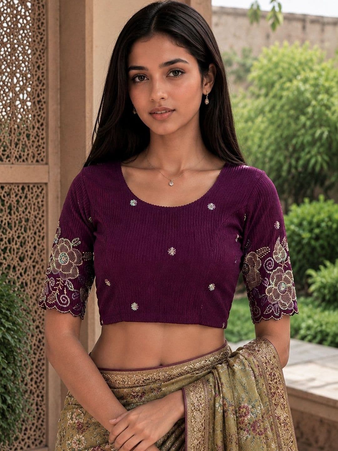Roly Poly Embellished Thread Work Saree Blouse - view 1