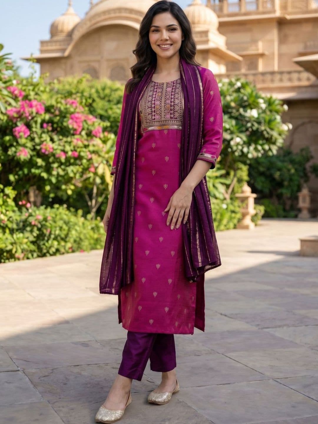 Moda Rapido Women Ethnic Motifs Embroidered Regular Thread Work Kurta with Trousers & With Dupatta - view 1