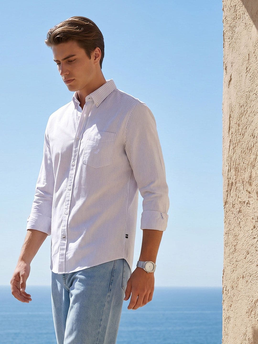 Nautica Slim Fit Vertical Striped Pure Cotton Casual Shirt - view 1