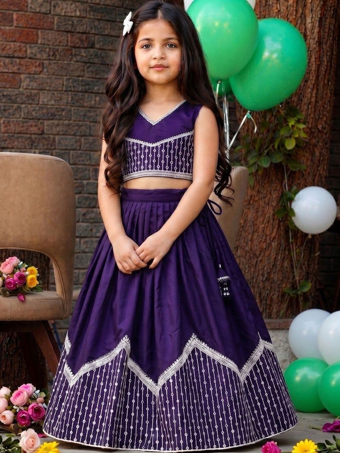 Sangria Girls Embellished Thread Work Ready to Wear Lehenga & Blouse With Dupatta - view 1