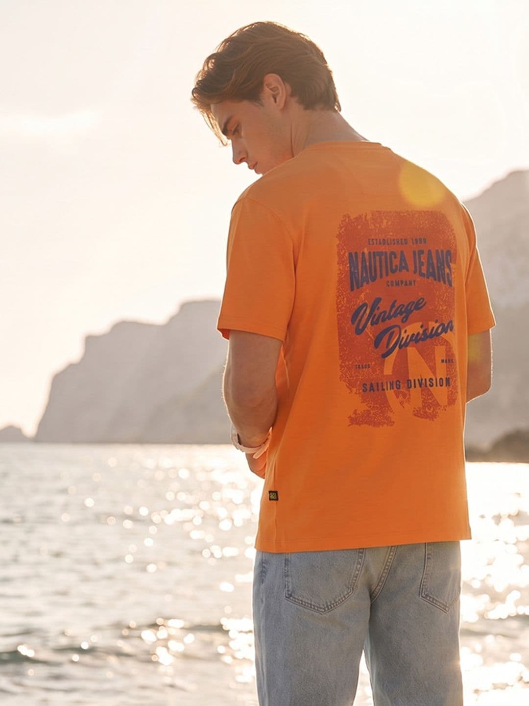 Nautica Oversized Typography Printed Pure Cotton T-shirt - view 1