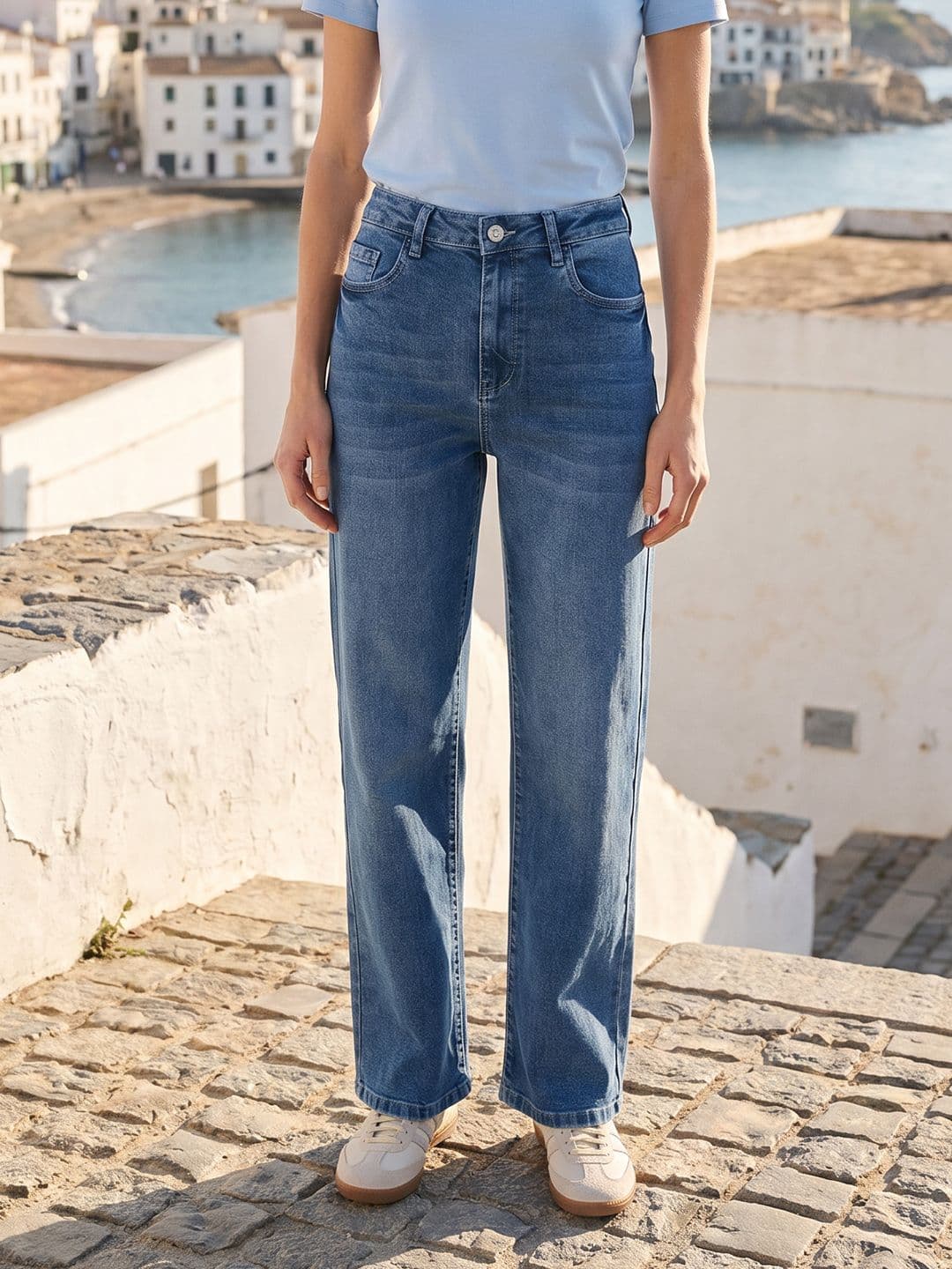 Mast & Harbour Women Straight Fit Light Fade Stretchable Jeans - view 1