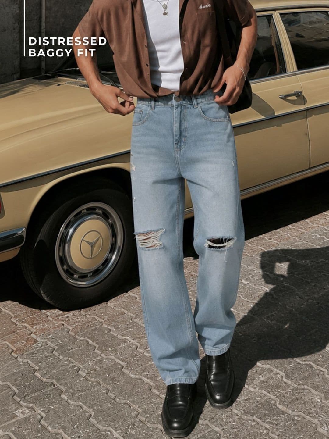 DENNISON Distressed Light Faded Baggy Fit Jeans - view 1