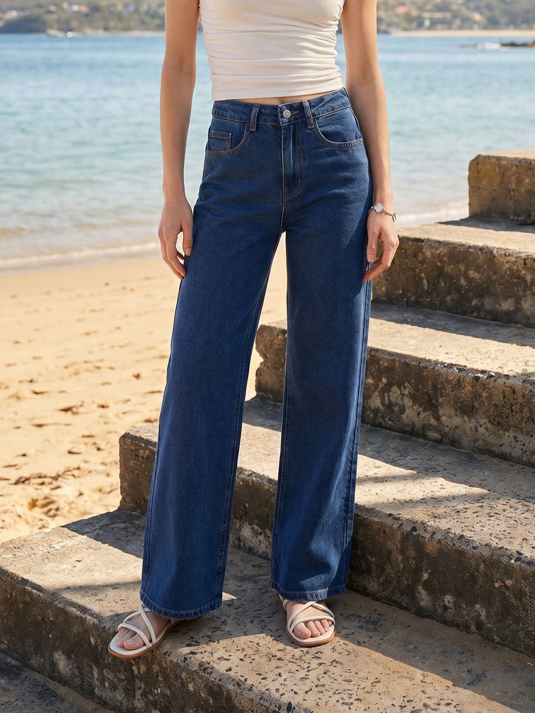 Mast & Harbour Women Wide Leg Light Fade Stretchable Jeans - view 1