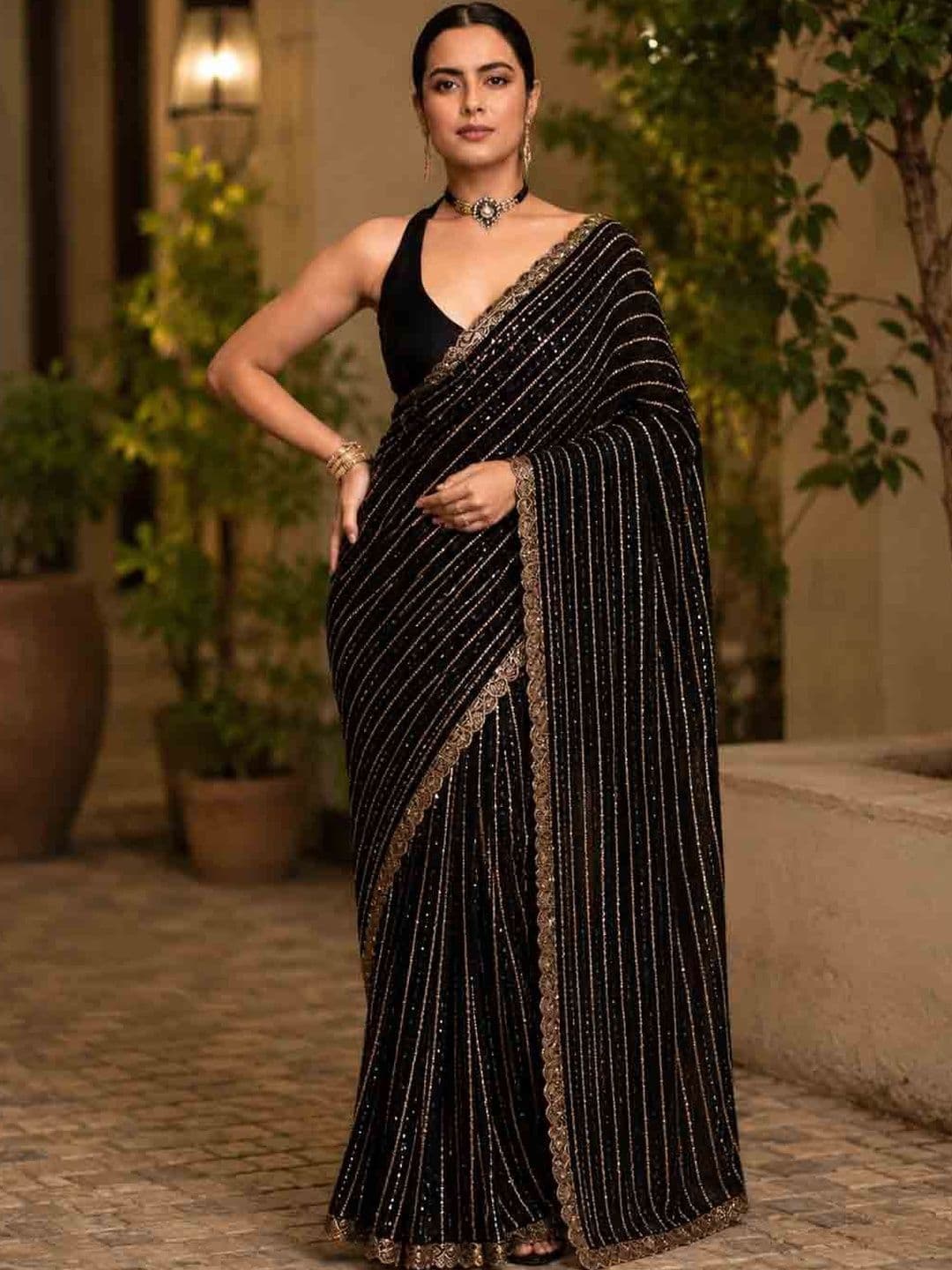 HOOk i Embellished Embroidered Poly Georgette Saree - view 1