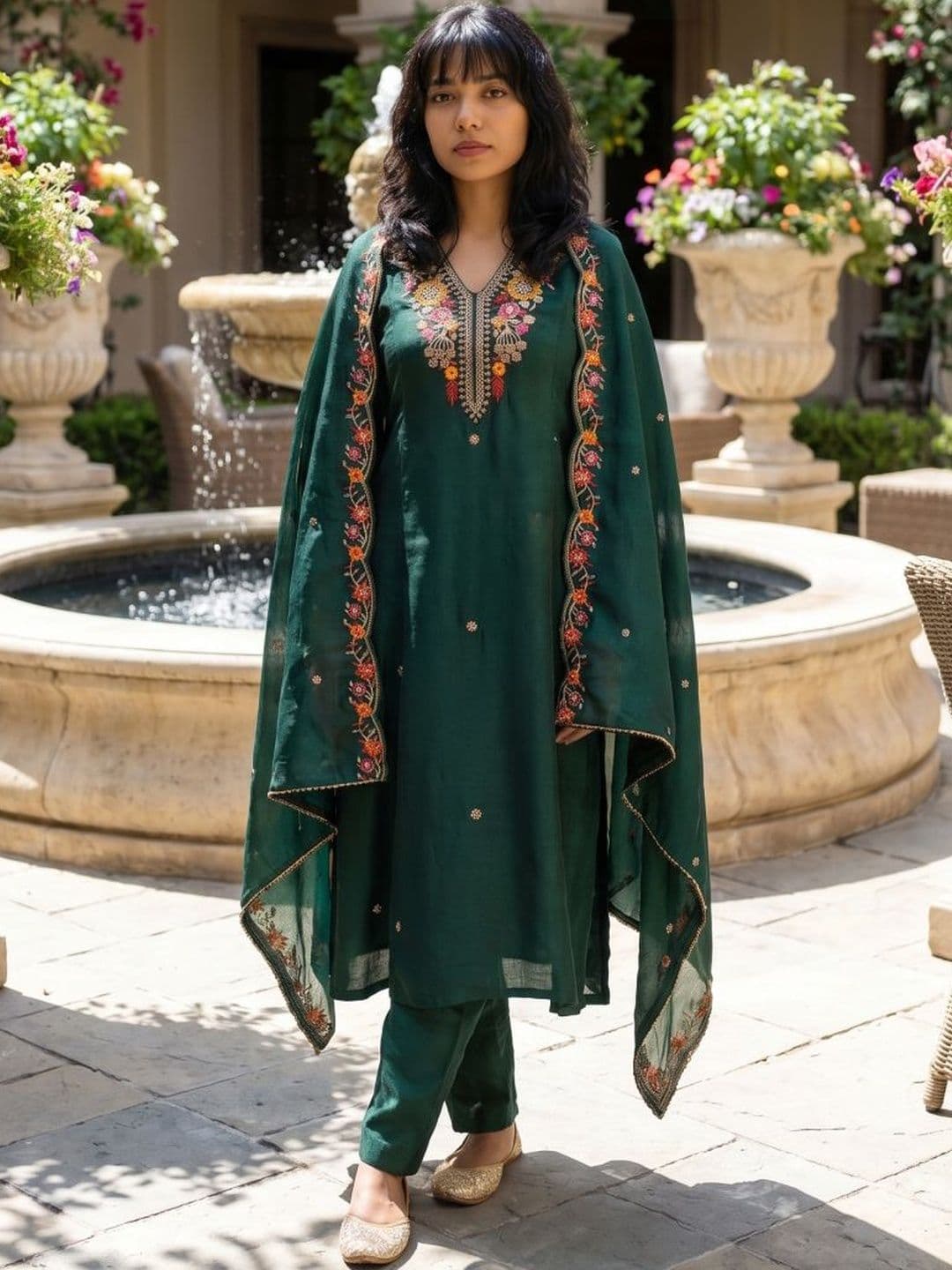Moda Rapido Women Floral Embroidered Regular Thread Work Kurta with Trousers & With Dupatta - view 1