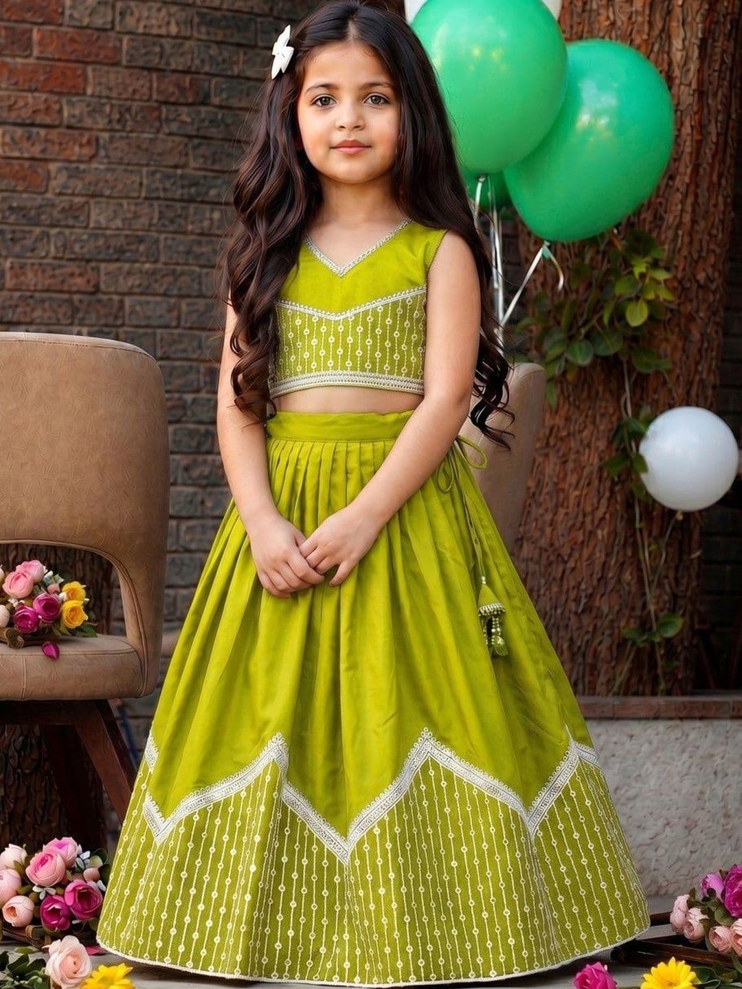 Sangria Girls Embellished Thread Work Ready to Wear Lehenga & Blouse With Dupatta - view 1