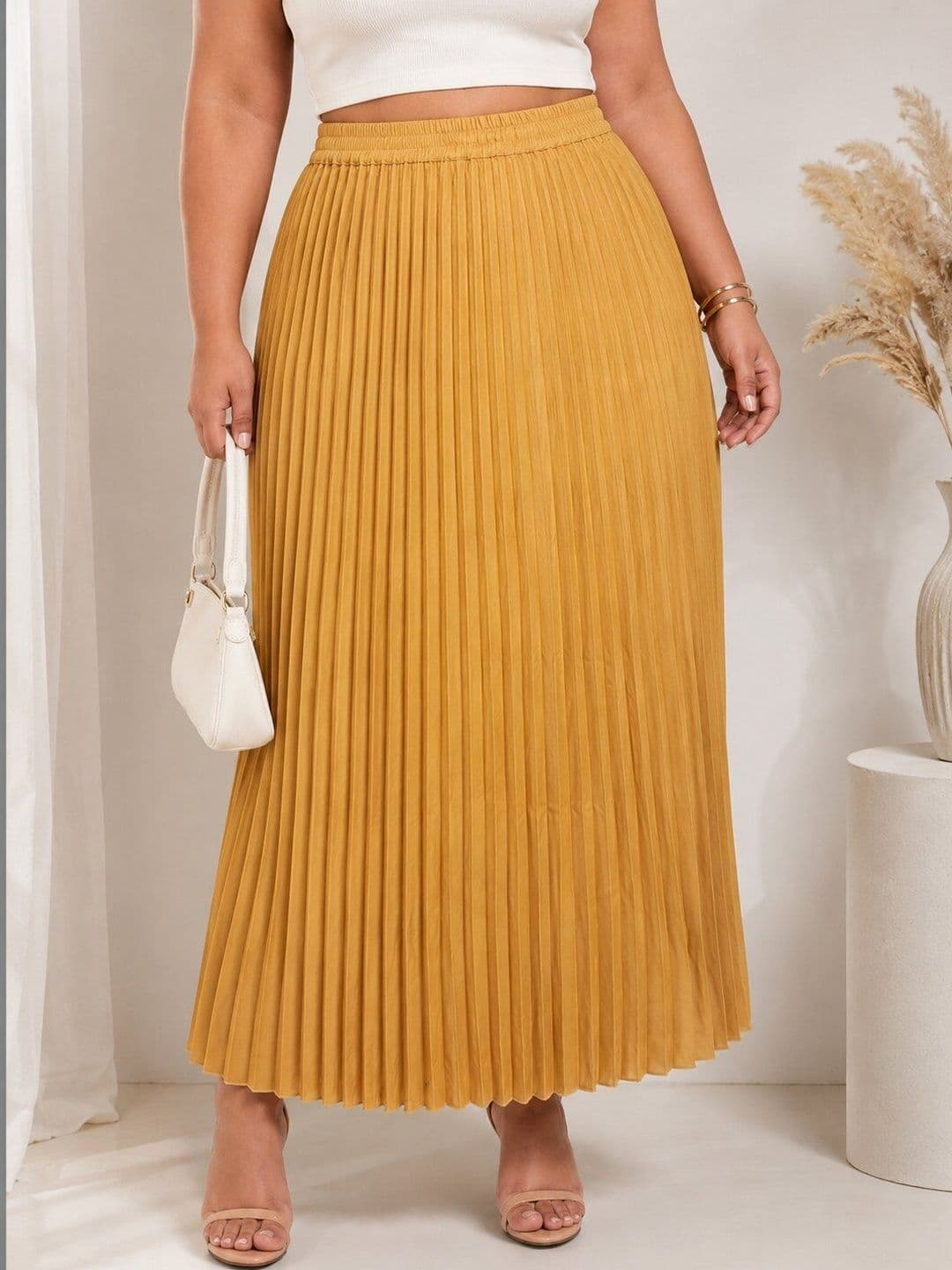 U&F Beyond Women Crepe Accordion Pleated Maxi A-Line Skirt - view 1