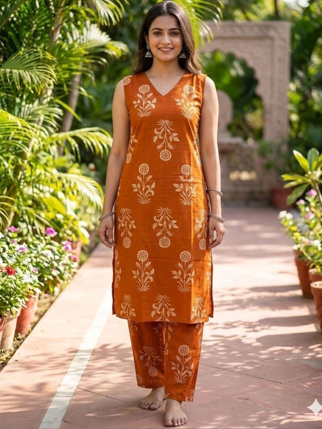 Sangria Women Floral Printed Regular Pure Cotton Kurta with Trousers - view 1