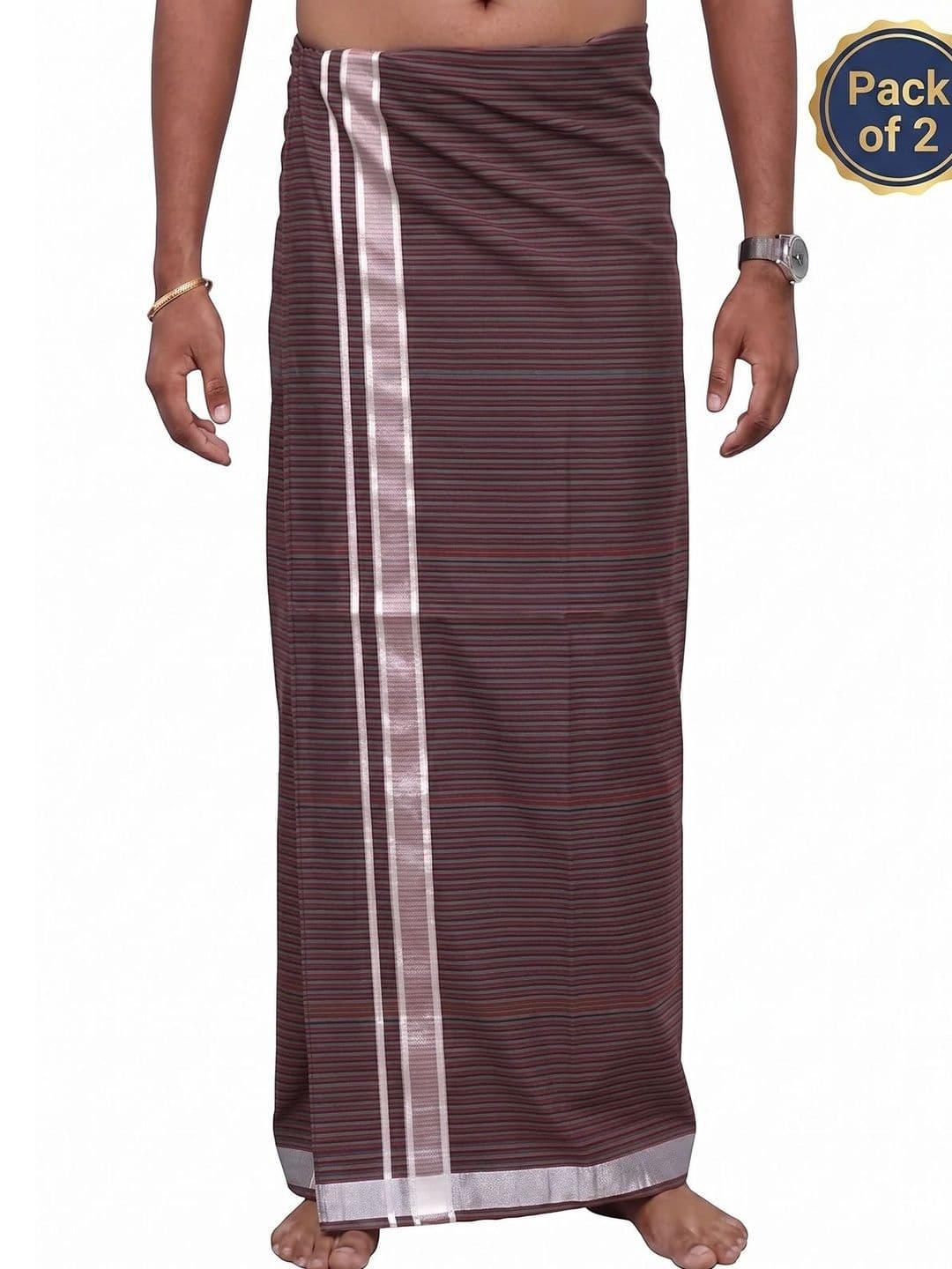 Hornbill Enterprises Men Striped Cotton Dhoti Dhotis - view 1