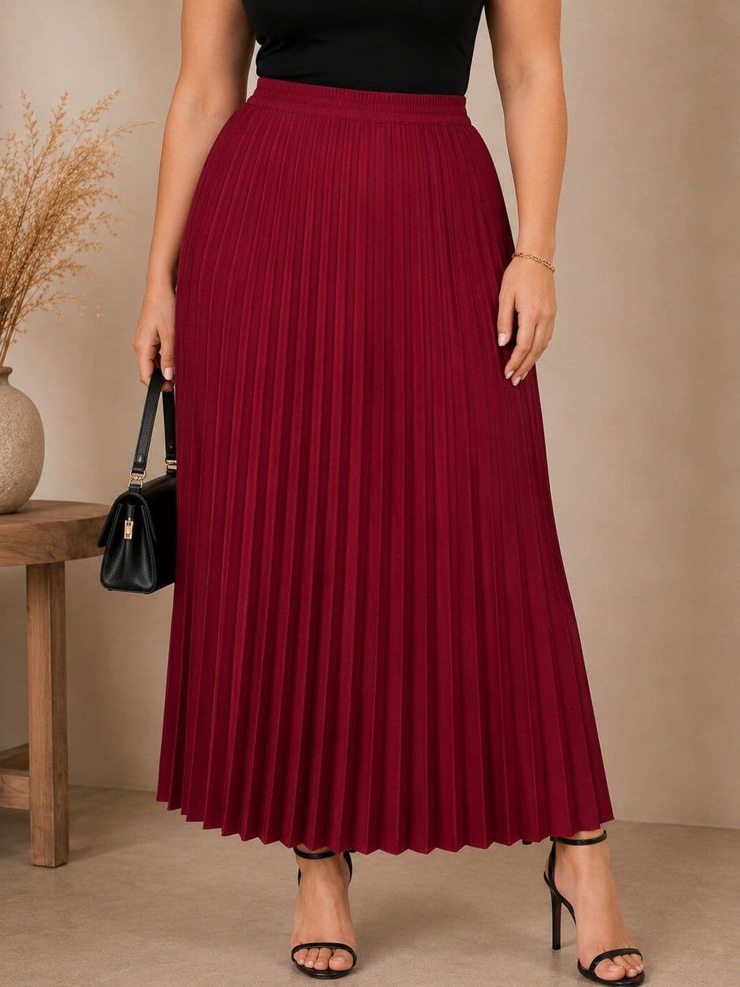 U&F Beyond Women Crepe Accordion Pleated Midi Flared Skirt - view 1