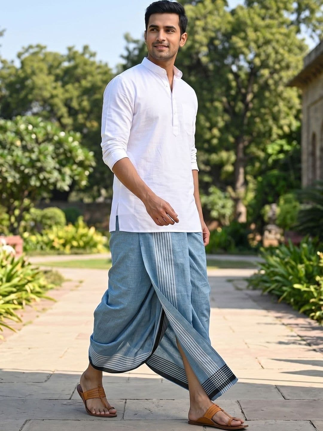 Hornbill Enterprises Men Striped Cotton Dhoti Dhotis - view 1
