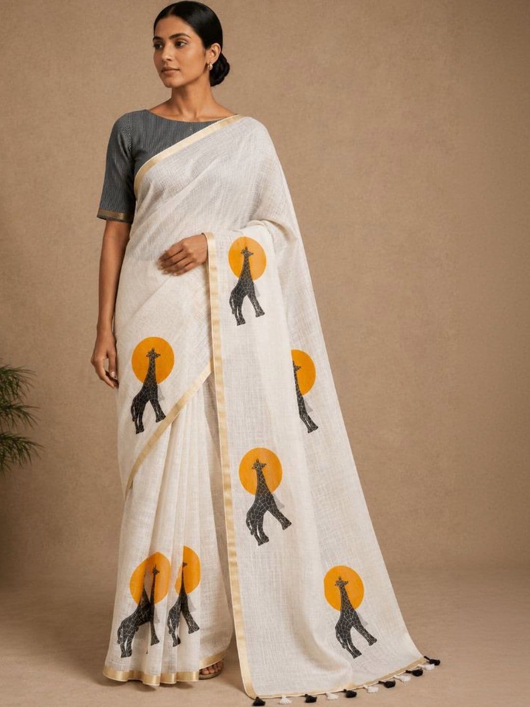 KALINI Woven Design Linen Blend Saree - view 1