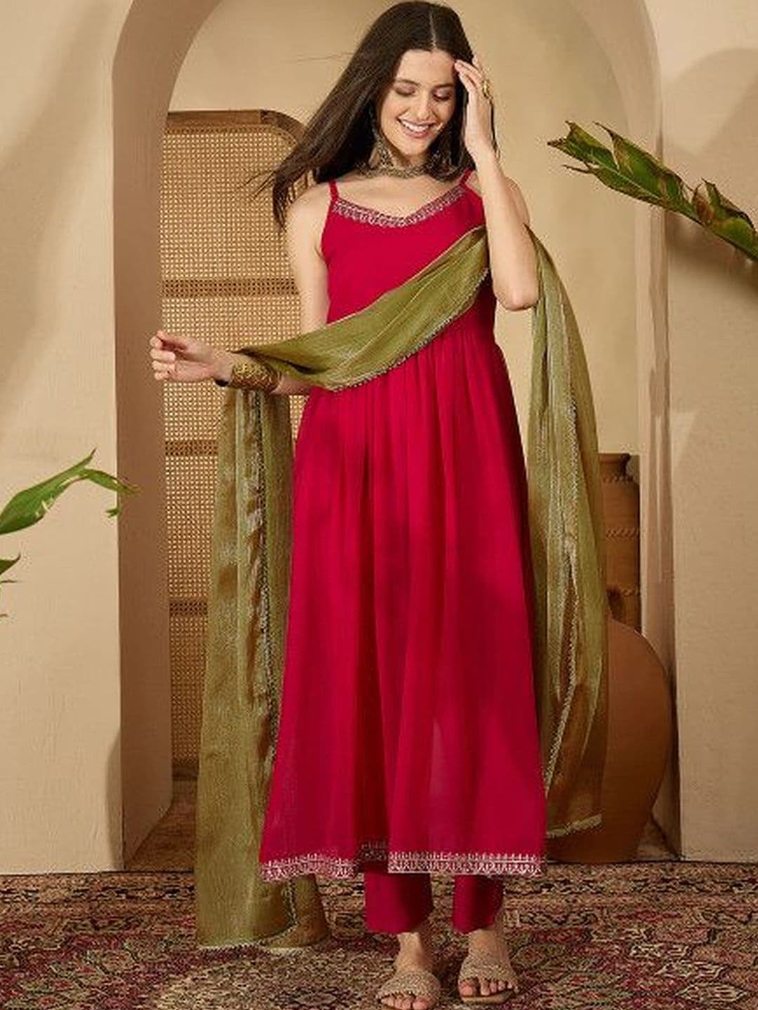 KROLIANT Women Empire Thread Work Kurta with Trousers & With Dupatta - view 1