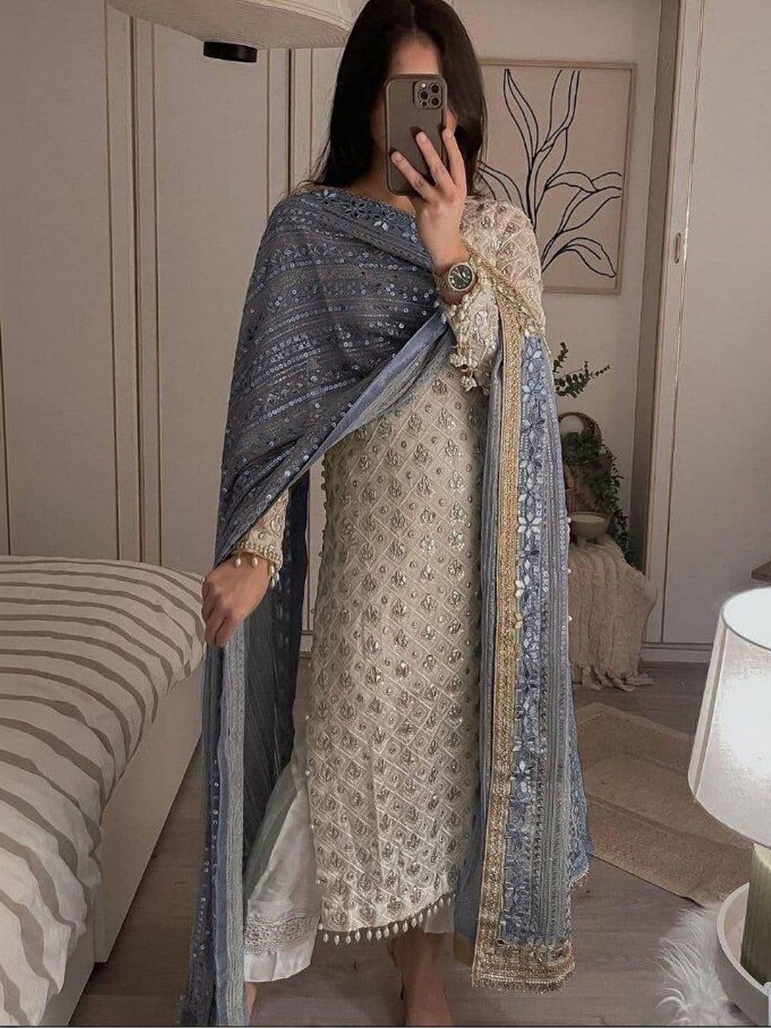 RURI ENTERPRISE Embroidered Silk Georgette Semi-Stitched Dress Material - view 1