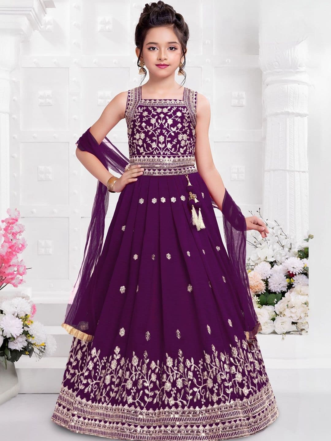 Lagorii Girls Embroidered Thread Work Ready to Wear Lehenga & Blouse With Dupatta - view 1