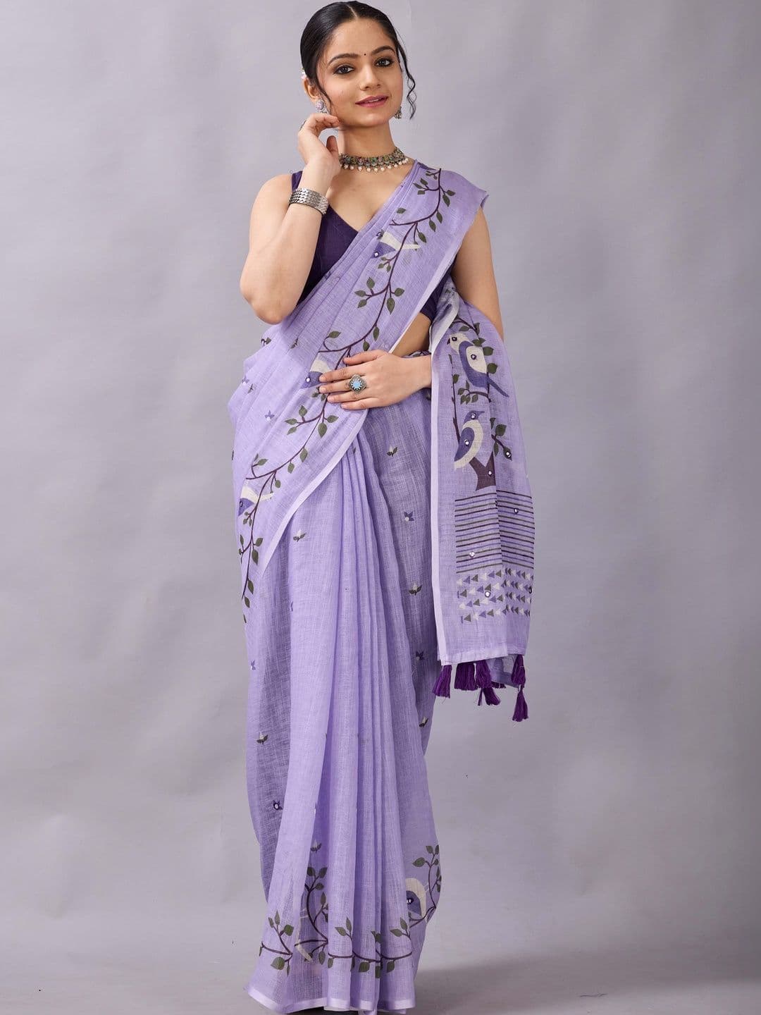 Moda Rapido Floral Embroidered Cotton Blend Taant Saree - view 1