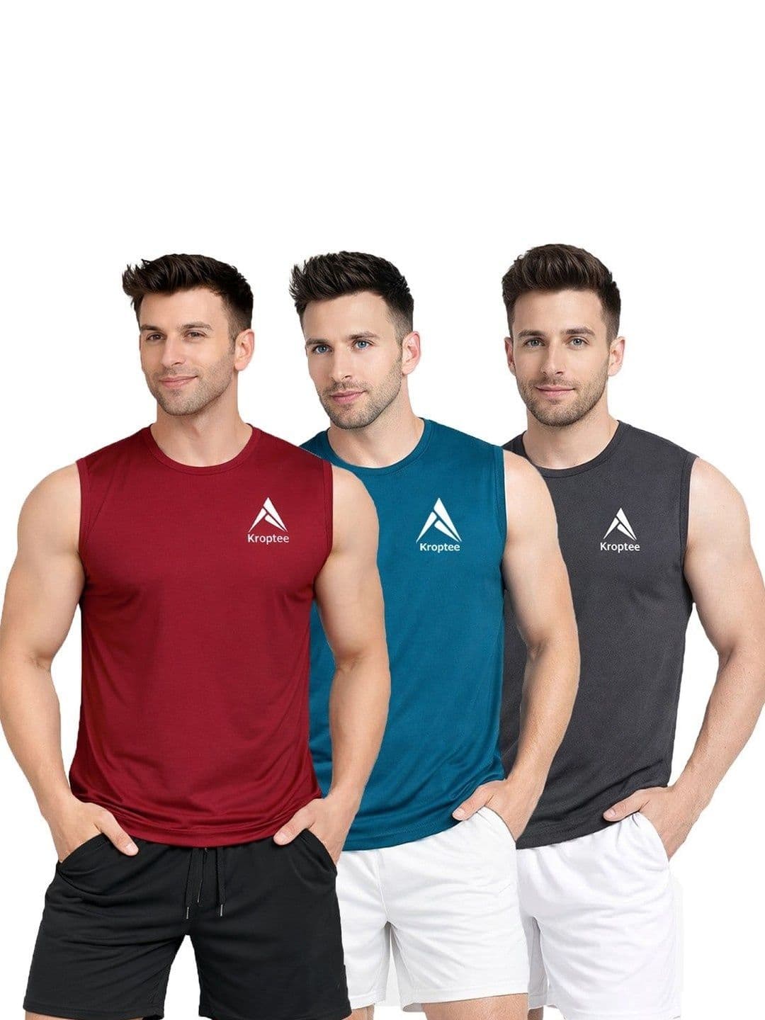 Kroptee Pack of 3 Cotton Blend Gym Vest - view 1