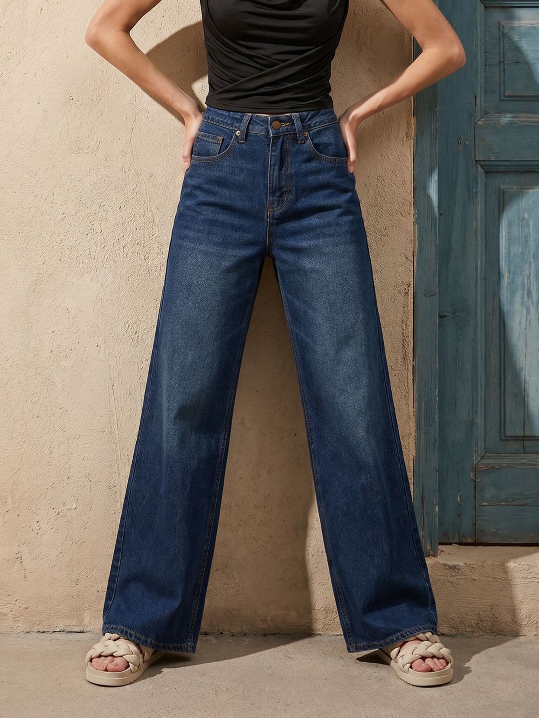 Mast & Harbour Women Wide Leg Light Fade Pure Cotton Jeans - view 1