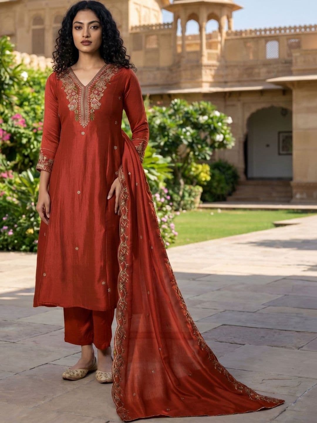 Moda Rapido Women Ethnic Motifs Embroidered Regular Thread Work Kurta with Trousers & With Dupatta - view 1