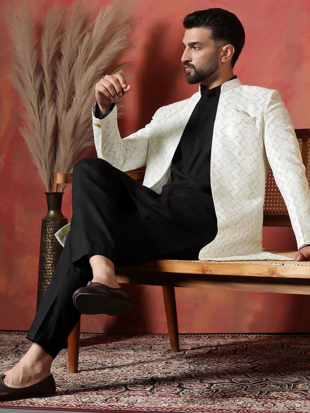SOURAGYA Embroidered Mandarin Collar Sherwani - view 1