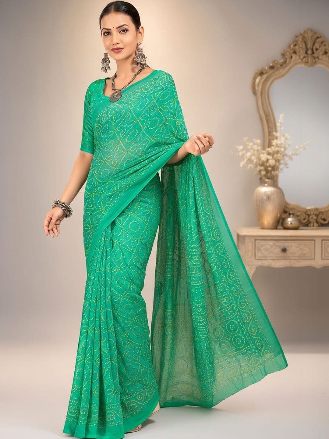 Saini Vastra Bandhani Poly Chiffon Saree - view 1