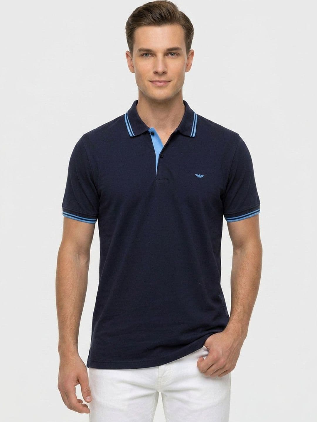 Park Avenue Men Brand Logo Polo Collar Pure Cotton Pockets Slim Fit T-shirt - view 1
