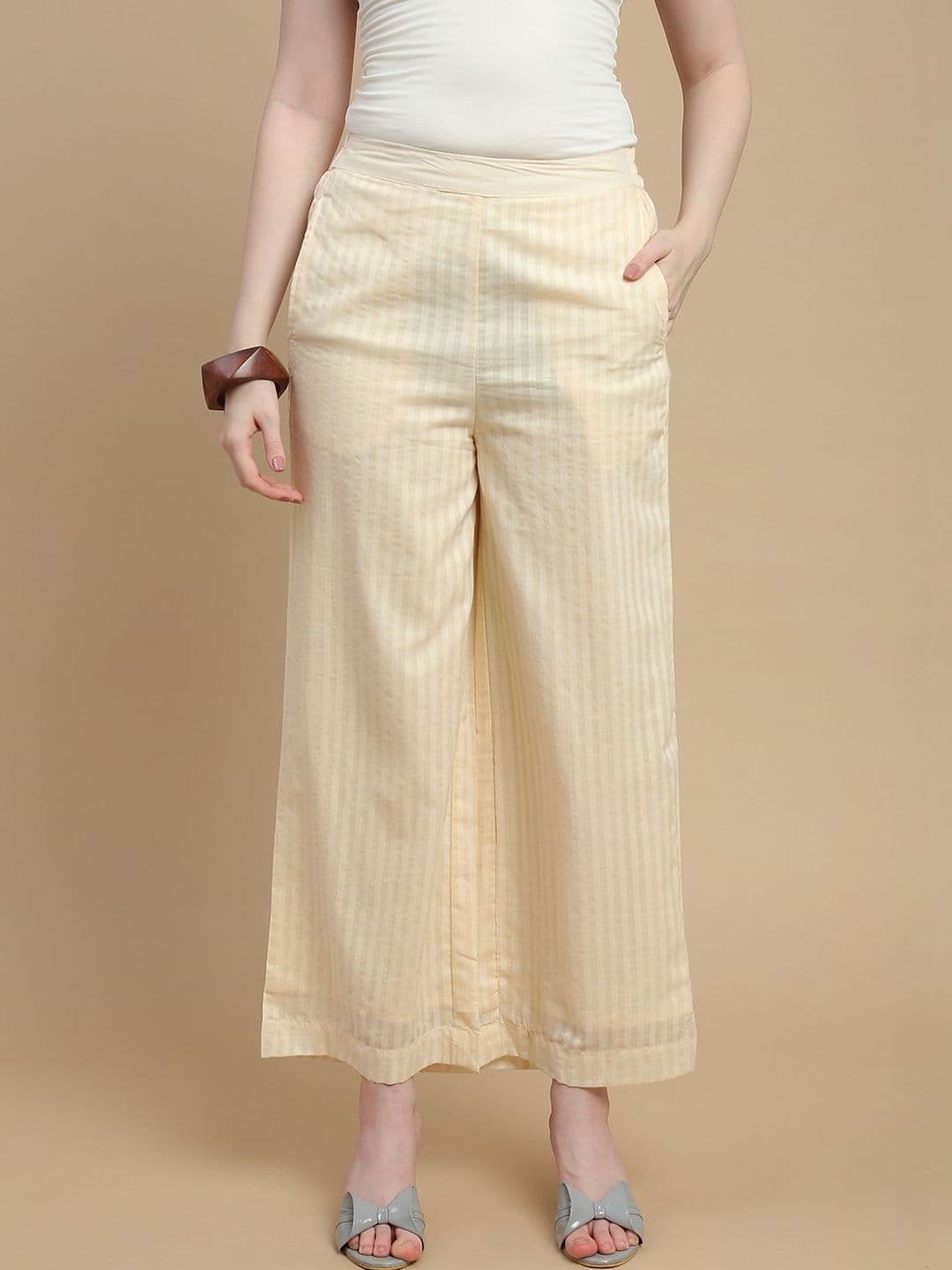 De Moza Women Striped Cropped Ethnic Palazzos - view 1