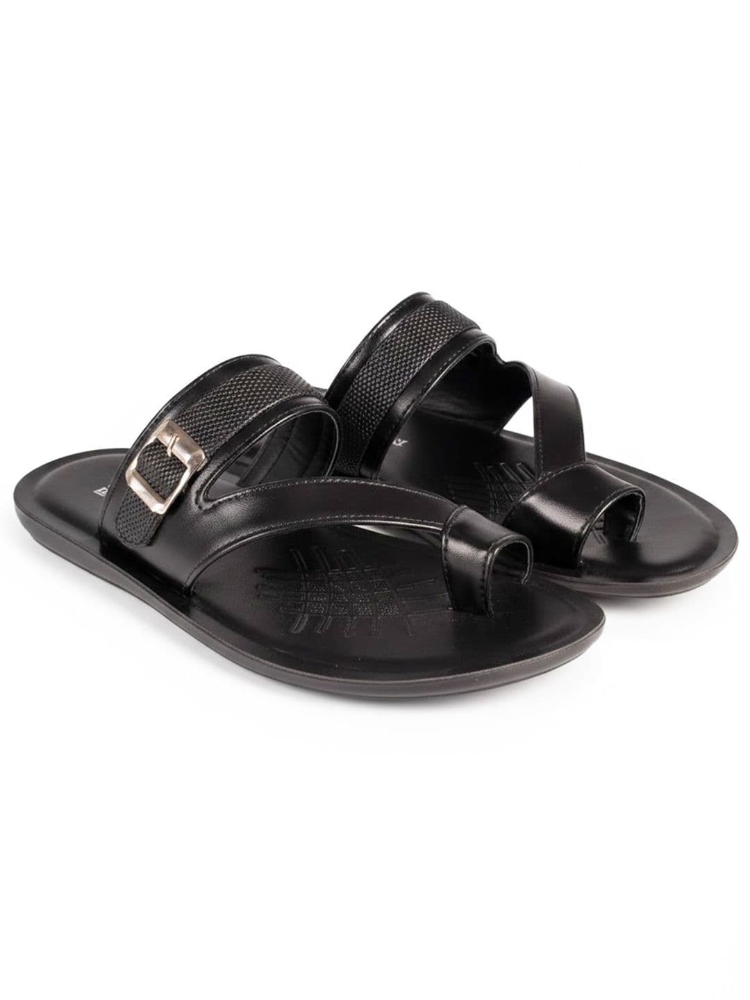Binny Men Black Toe-Ring Comfort Sandals With Buckle Strap - view 1