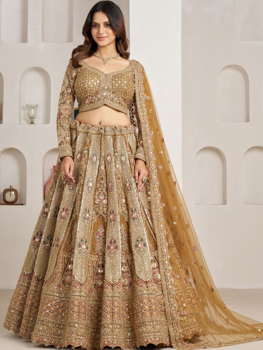 ODETTE Embroidered Zardozi Semi-Stitched Lehenga & Unstitched Blouse With Dupatta - view 1
