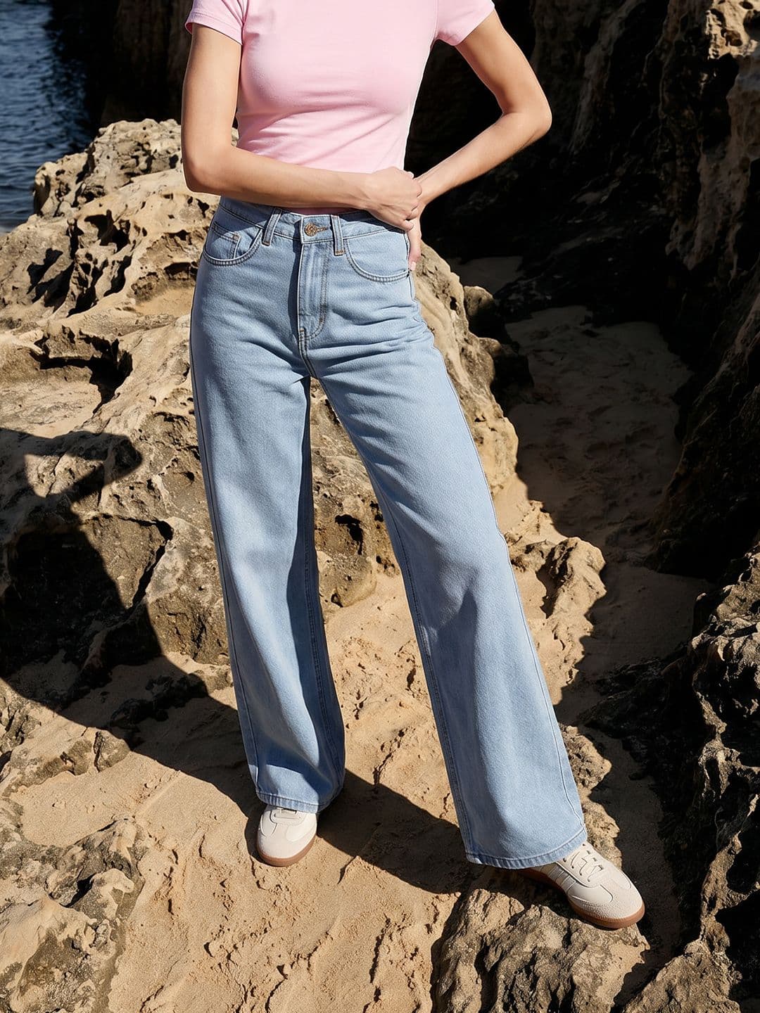 Mast & Harbour Women Wide Leg Light Fade Stretchable Jeans - view 1