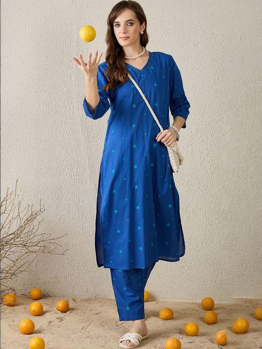 Indo Era Women Printed Regular Pure Cotton Kurta with Trousers - view 1