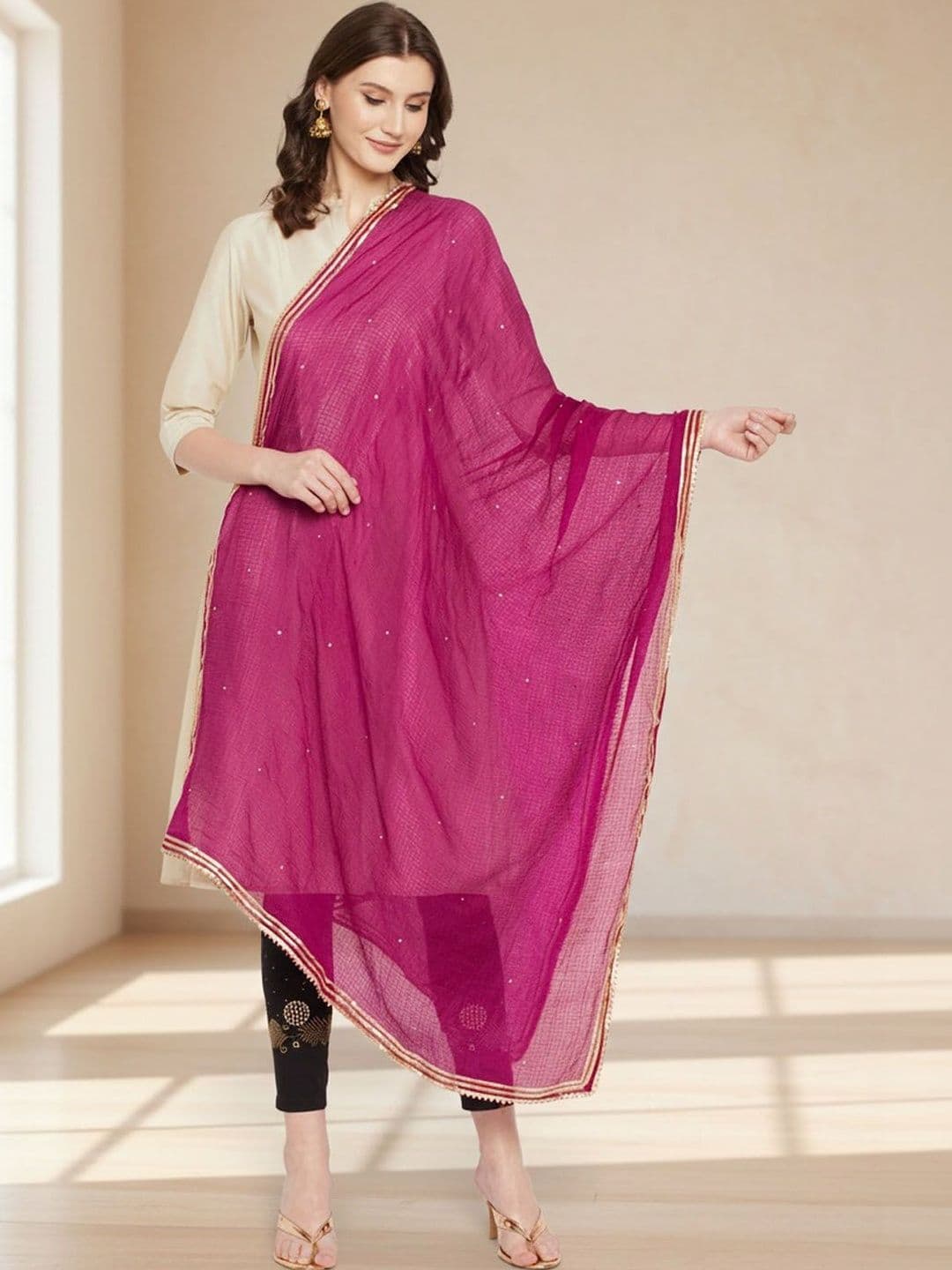 KALINI Women Kota Cotton Embellished Dupatta - view 1
