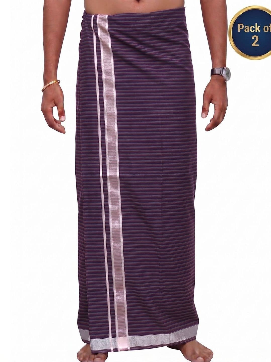 Hornbill Enterprises Men Striped Cotton Dhoti Dhotis - view 1