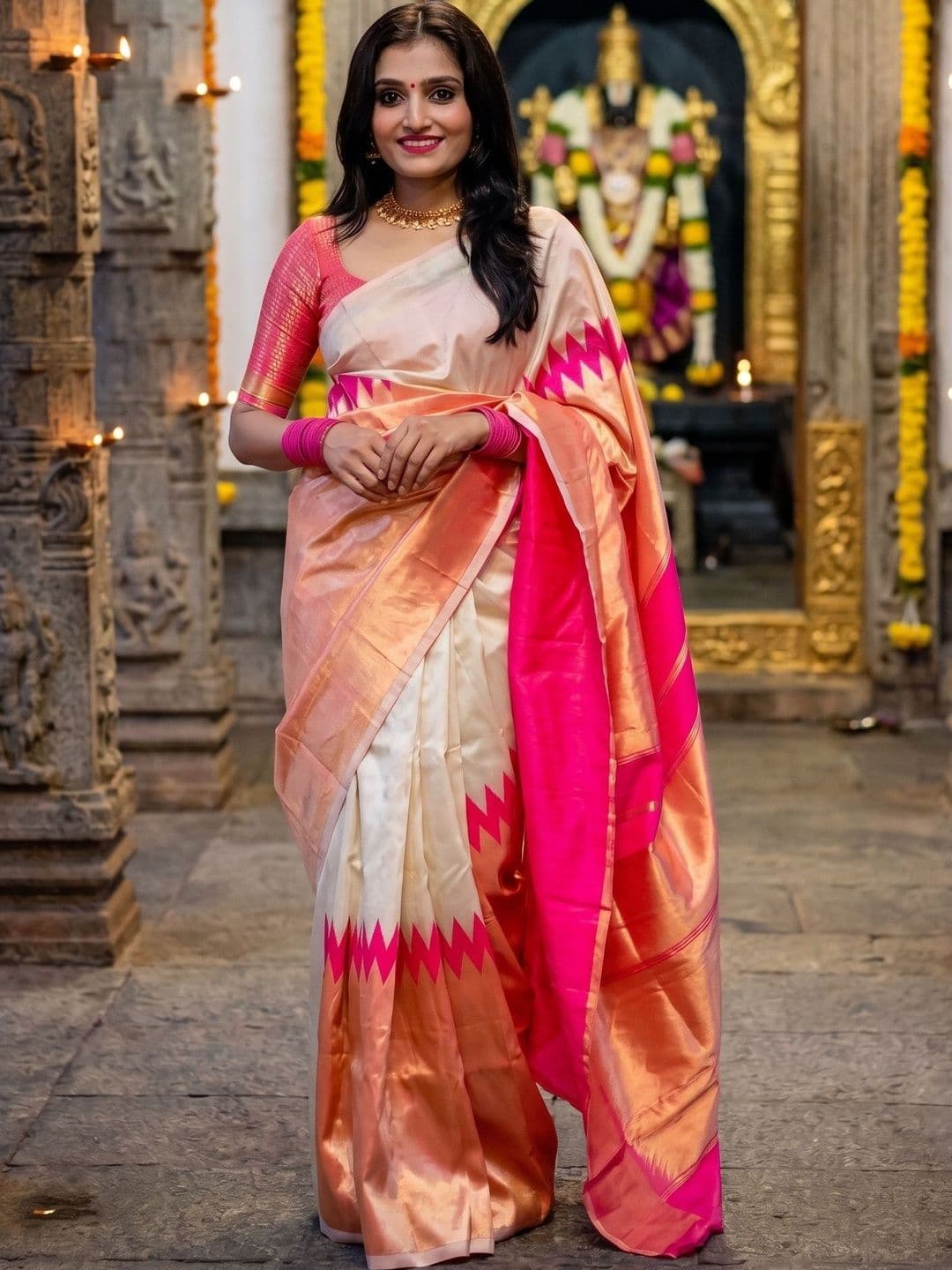 RUTVA FASHION Ethnic Motifs Woven Design Zari Art Silk Banarasi Saree - view 1