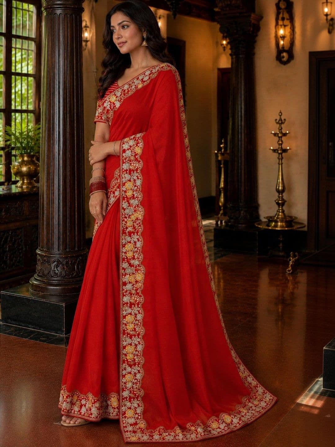 priyashi Floral Embroidered Poly Chiffon Saree - view 1