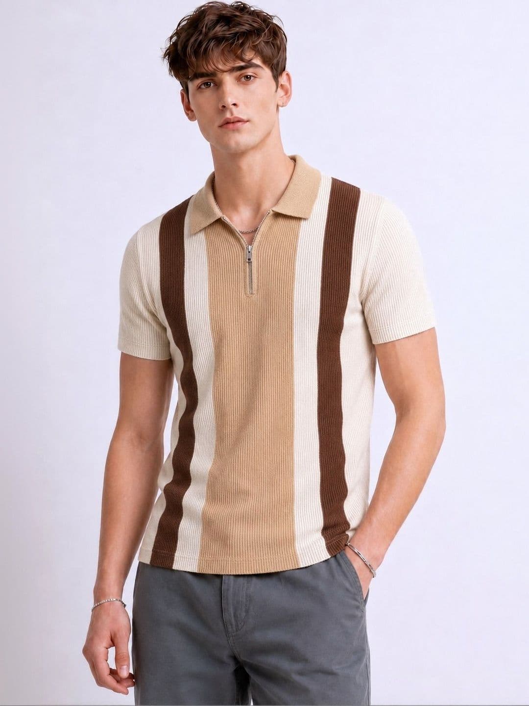 Try This Men Striped Polo Collar T-shirt - view 1