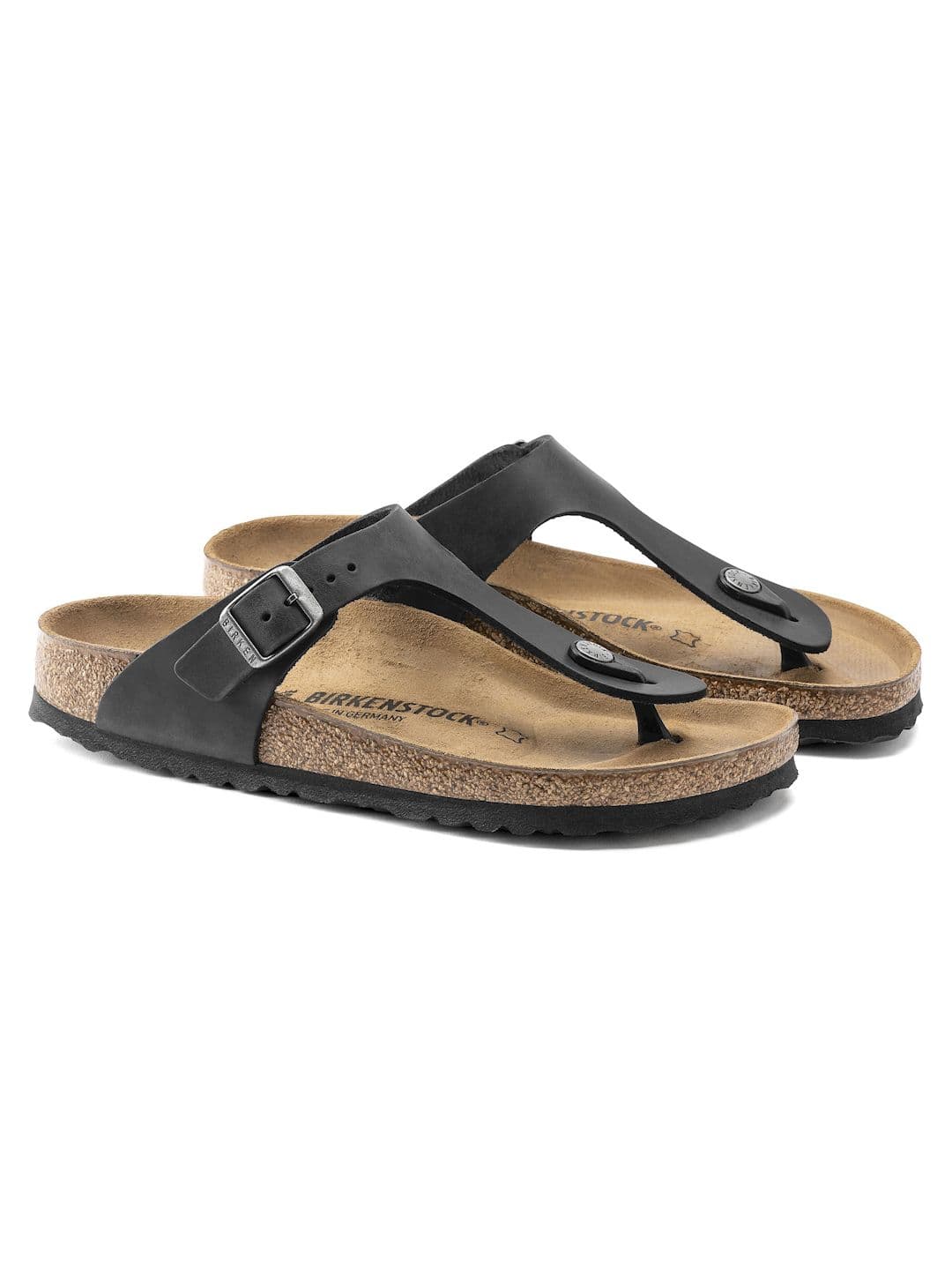 Birkenstock Gizeh Black Regular Width Oiled Leather Thong Sandals - view 1