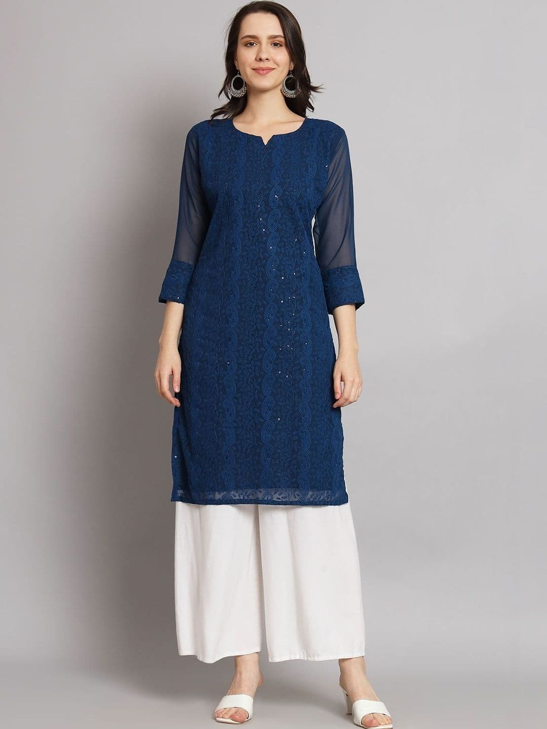 HERE&NOW Women Embellished Sequinned Georgette Kurta - view 1