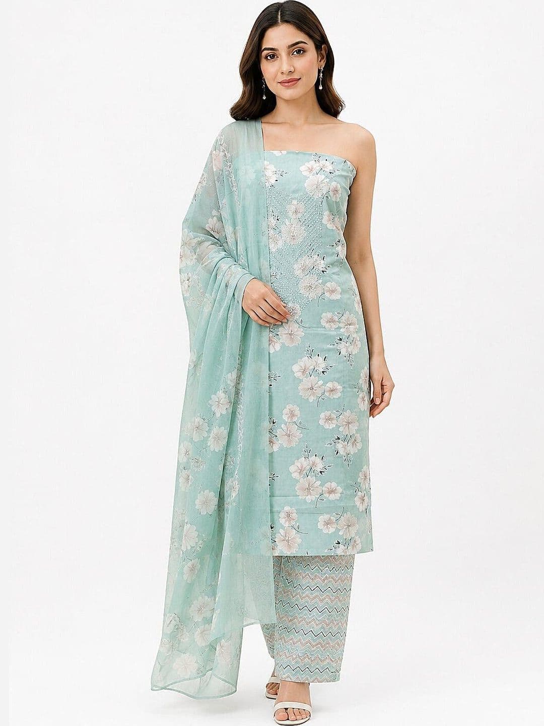 THE WEAVERS SHOP BY RAAVI Embroidered Pure Cotton Unstitched Dress Material - view 1